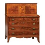 American Federal Inlaid Mahogany Writing Desk , superstructure with three doors, fitted interior,