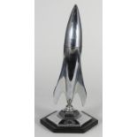 A novelty 'Planet' chromium-plated rocket table lighter, on ball and socket stand and octagonal