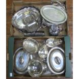 A small collection of assorted silver-plated holloware comprising sauce-boats, tureens, salvers