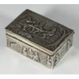 A continental silver snuff box, probably Dutch, of rectangular form, the top with an embossed