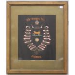 A framed woven silk Colours of the Hampshire Regiment battle honours relating to 19th and 20th