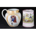 A 19th century Sunderland lustre pottery mug of farming interest, the front decorated with a