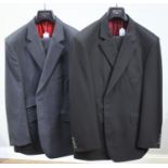 A men's Crombie 2-piece black suit with red silk inner lining, Size 44 jacket, black trousers size