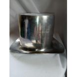 A vintage white metal champagne bucket modelled as a top hat, 16cm tall