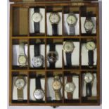 A collection of 14 assorted gents vintage wristwatches including a gold-plated Oris Super, a