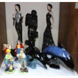 SECTION 28. Two large ceramic figures of ladies in evening wear, together with a bronzed figure of a