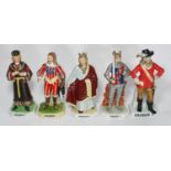 Five various porcelain figures of British kings, including Richard III, William II, Charles x2 and