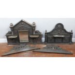 Two Victorian cast iron overmantels, one with central mirror-back, flanked by fluted pilasters and