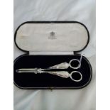 Cased set of George V silver grape scissors, Sheffield, 1926, maker's mark Atkin Bros, retailed