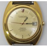 A gents gold-plated Omega Constellation Electronic F300Hz wristwatch, the gilt dial with applied