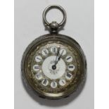 A Continental .935 silver open-faced pocket watch, probably French, the white enamel dial with Roman