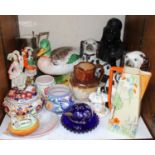 SECTION 26. Various ceramics including a large duck, Staffordshire spaniels, Poole pottery vases,