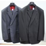 Two men's Crombie 2-piece suits, size 44" jackets, trousers approx. 44" waist, one black, one navy