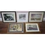 Four watercolour studies by 'Bristol Savages' artists including an interior barbershop scene by