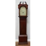 A late Georgian stained mahogany longcase clock, with eight-day movement, painted dial with Arabic