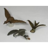 Three various bird car mascots, comprising an eagle, dove and swift or swallow (3)