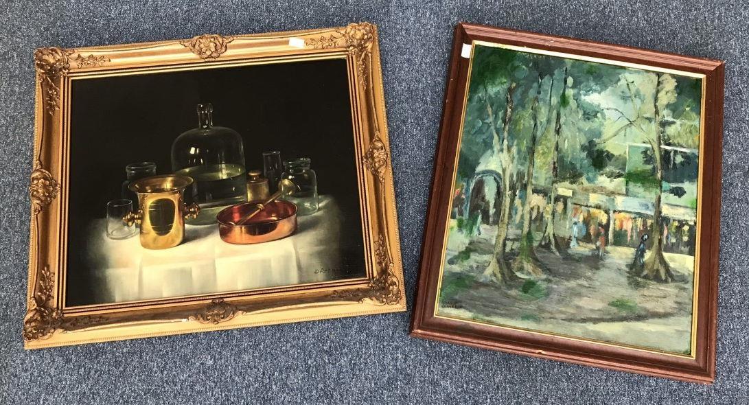 Seven assorted oil paintings comprising a still life study by Paksy, a church at night signed ' - Bild 2 aus 3