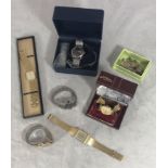 A quantity of gents watches including a Hefik 9ct gold cased watch, gold-plated Rotary Prestige