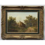 H. Hewitt, Landscape with figures and cottage, signed and dated 1852, oil on wooden panel, 27x40cm