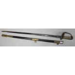 A George V Naval Officers dress sword, 31" single-edged blade with 3/4 length fuller, burnished
