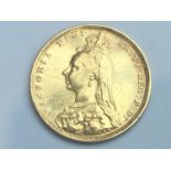 Queen Victoria sovereign, 1889, obv Jubilee bust, rv George & Dragon, weight 8.0g, mint mark