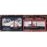 Two modern painted wooden half-block pictures titled 'Alfred Daniel & Son of Whitstable' and '