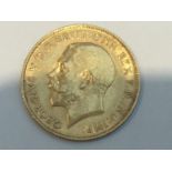 King George V half sovereign, 1911, obv bare head, rv George & Dragon, weight 3.98g, condition Fine.