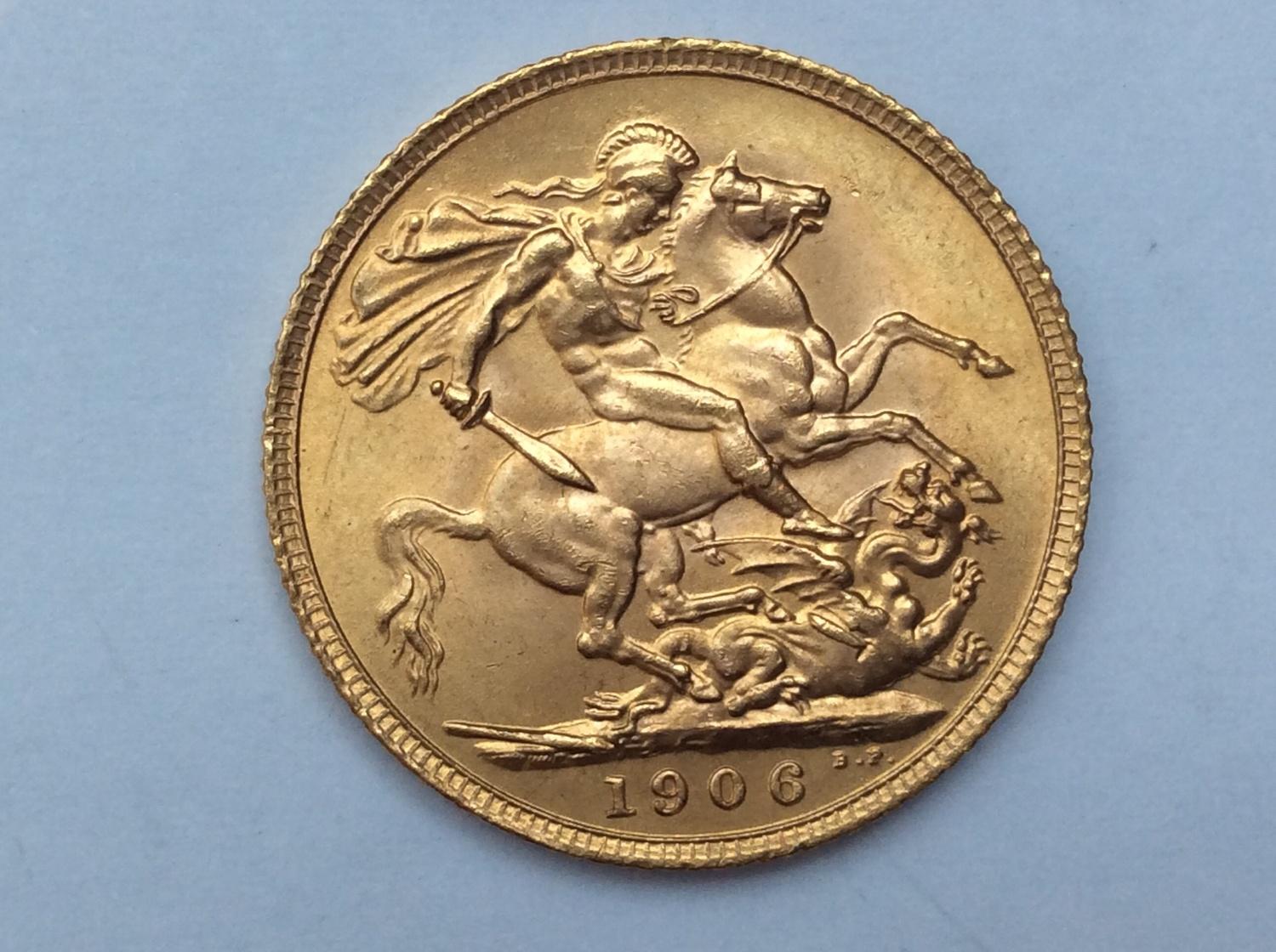 Edward VII Sovereign, 1906, bare head R obv, Geo. & Drag rev, 7.99g, aVF - Image 2 of 2