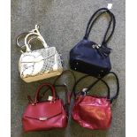 A selection of ladies handbags including a Red leather medium Fiorelli hand/shoulder bag, zip top,
