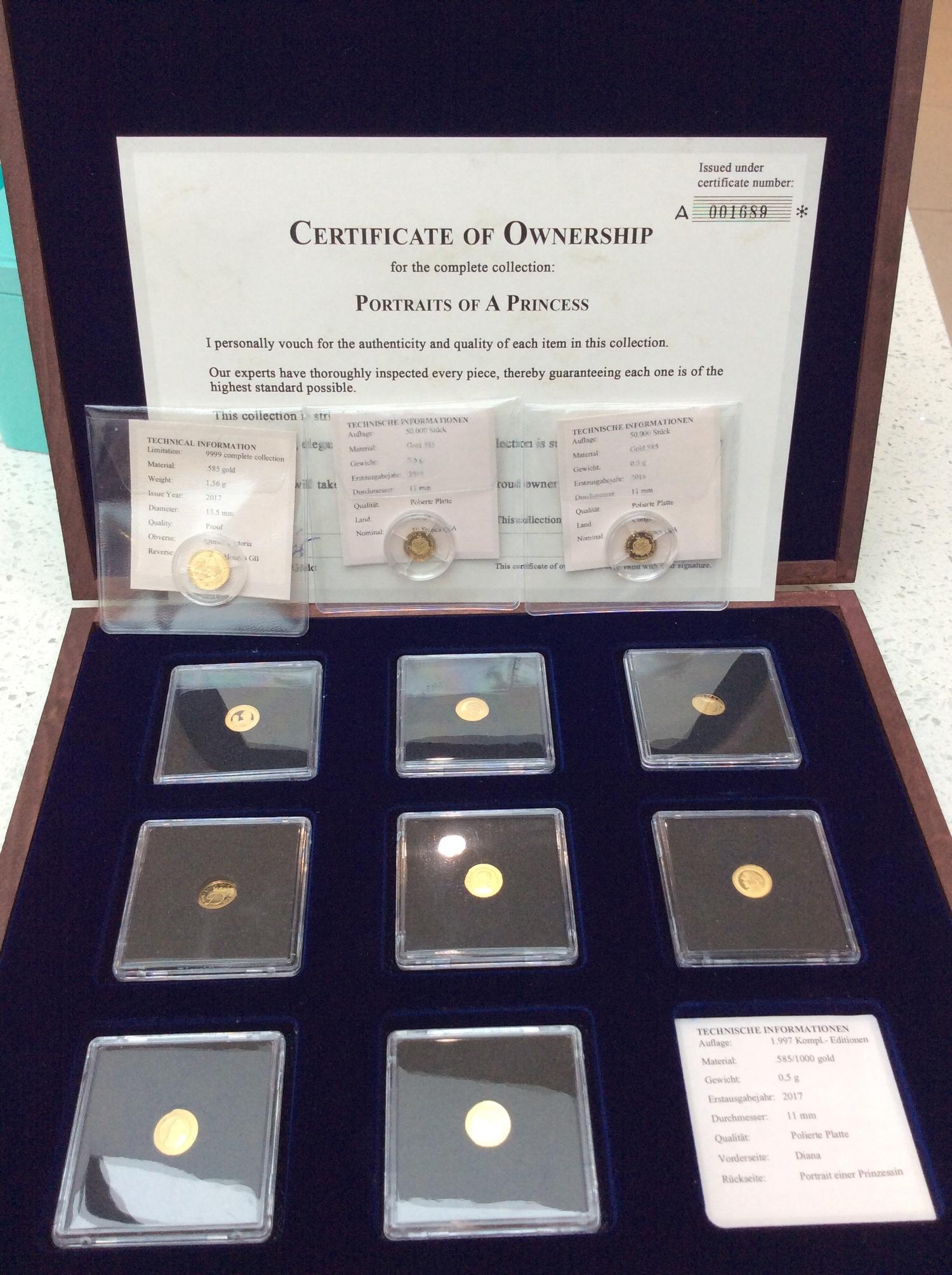 'Portraits of a Princess,' a collection of 8x .585/14ct gold coins, each proof Struck with a