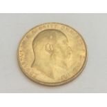 King Edward VII sovereign, 1908, obv bare head, rv George & Dragon, weight 8.0g, condition F.