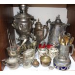 SECTION 18. A white metal Samovar and large silver-plated lidded tankard jug, various silver-