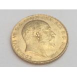 King Edward VII sovereign, 1909, obv bare head, rv George & Dragon, weight 8.0g, condition F.