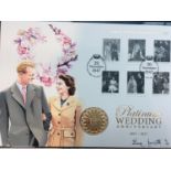 A Westminster limited edition 9/10 Platinum Wedding Anniversary Hand-Painted Coin Presentation