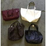 A selection of large handbags including a white/Gold reversible Zara bag, inside small purse
