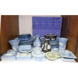 SECTION 25. A large quantity of Wedgwood Jasperware in light blue, dark blue, black and green,