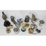 A collection of 15 assorted novelty table lighters including two matching silver-plated examples