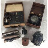 A liquid filled military aircraft P8 compass, No. 131308B, in wooden box with electrical red