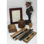 A small assortment of mixed collectables comprising various recorders, a framed letter by former