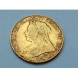 Queen Victoria Sovereign, 1899, Old Veiled Head obv, Geo. & Drag rev, 7.96g, F