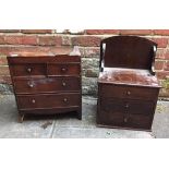 A 19th century miniature mahogany chest of drawers, 40cm (af), together with a stained-wood three-