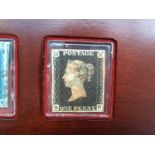 GB Penny Black, 4 clear margins, lightly cancelled, Penny Red and Two Penny Blue, mounted together