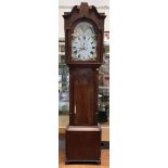 An inlaid mahogany longcase maritime moon phase clock with eight-day movement, shaped and scrolled