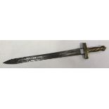 A French 'Gladius' type Short Sword, with 22" double-edged blade and twin fuller, brass spiral