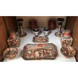 SECTION 26. A Japanese Satsuma pottery dressing table set comprising two-each candlesticks, square