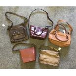 A selection of Brown leather handbags, including a J.Crew shoulder/handbag, removable strap,