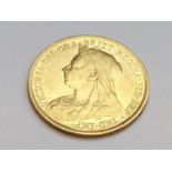 Queen Victoria half sovereign, 1899, obv old veiled bust, rv George & Dragon, condition Fine.