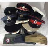 Twelve various military peaked caps / hats including male and female RAF, Military Academy and Scots