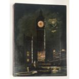 A late 19th century novelty 'picture clock' of a nocturnal Big Ben and Houses of Parliament. (as