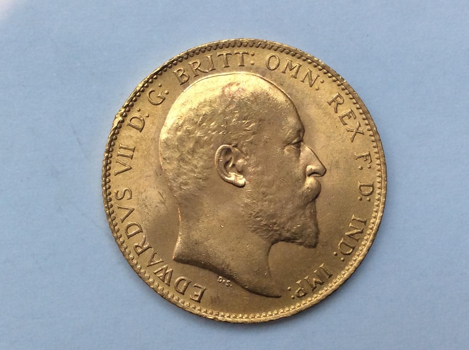 Edward VII Sovereign, 1907, bare head R obv, Geo. & Drag rev, 8.00g, aVF